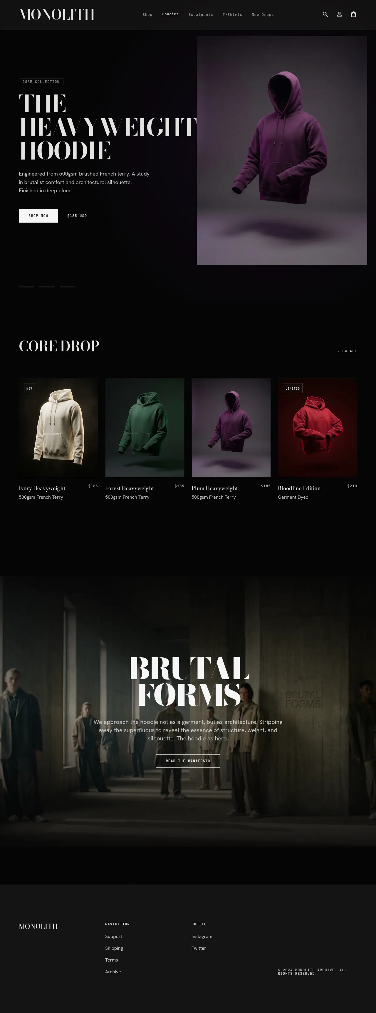 The MONOLITH storefront home page