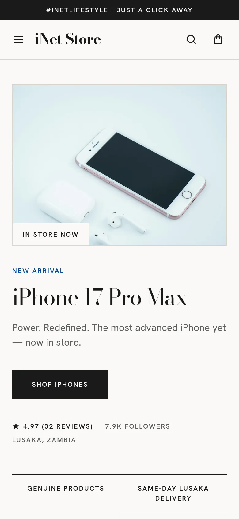 The iNet Store storefront on a phone