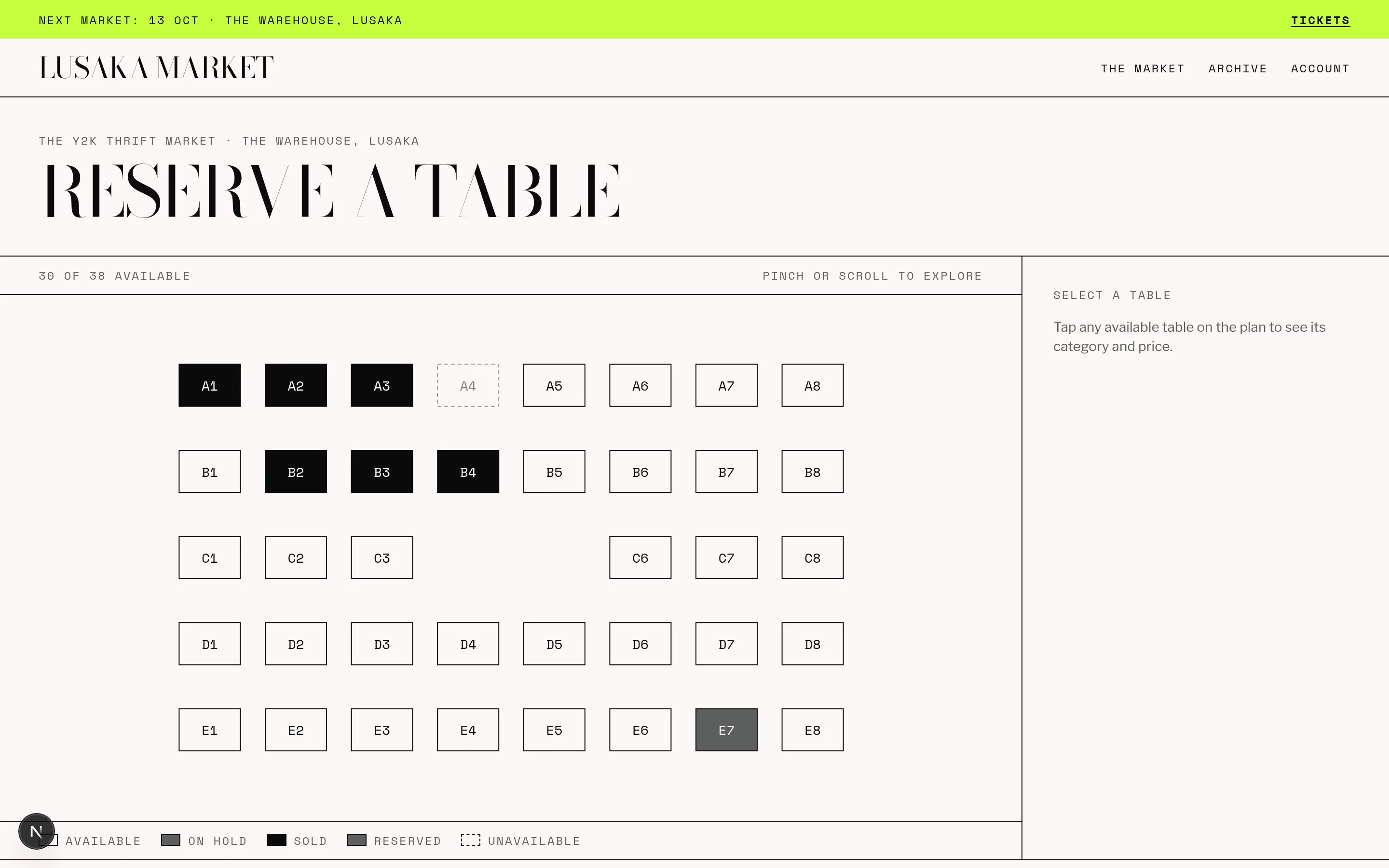 The interactive table floor plan